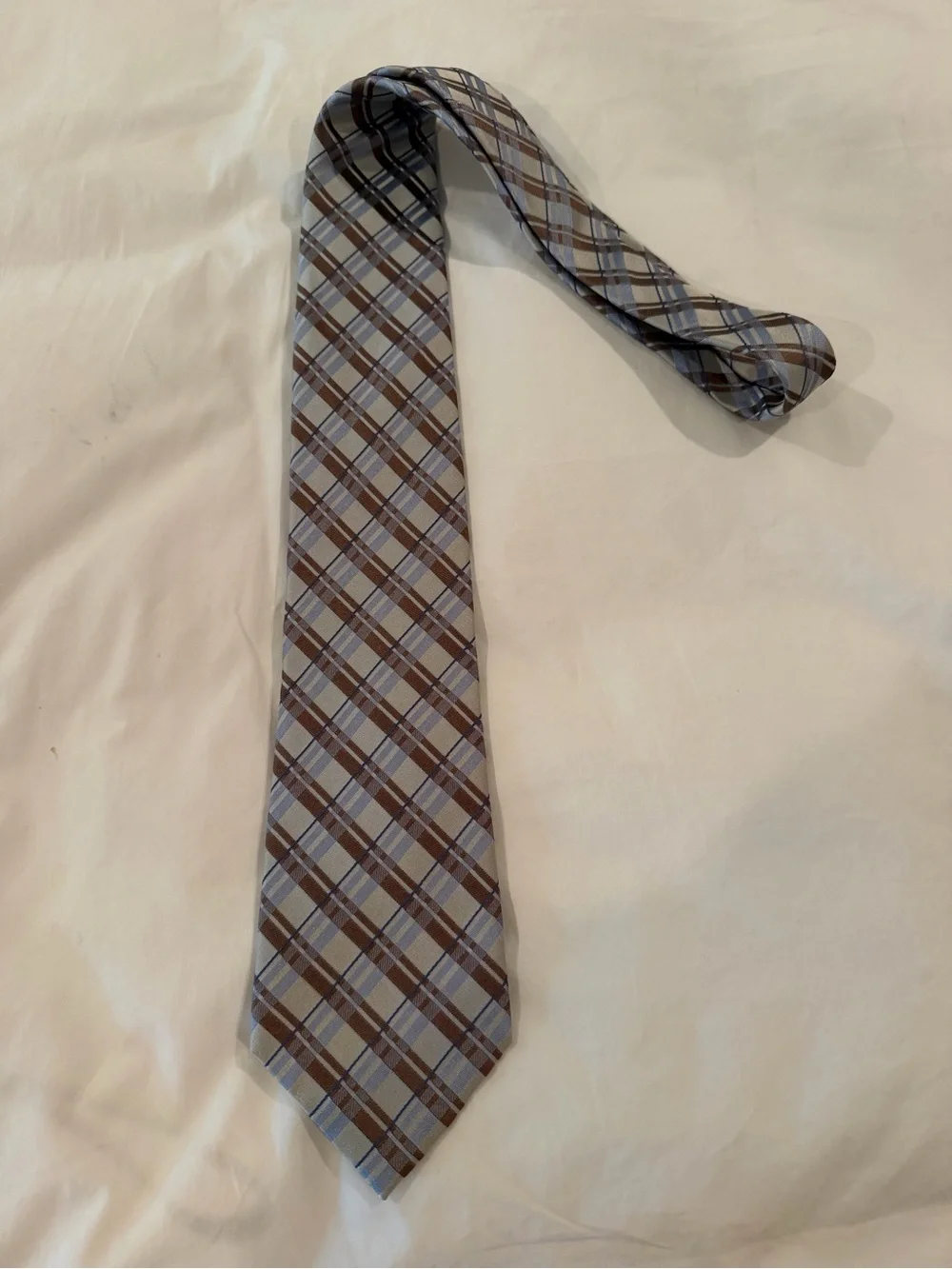 Geoffrey Beene Brown and Light Blue Plaid Tie